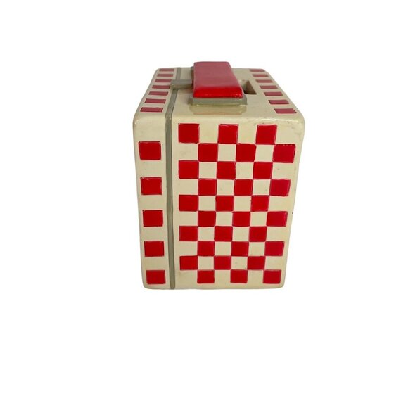 Billy-Joe Retro 80s CheckeredLunch Box Piggy Bank Red Handle Heart Accent - Picture 3 of 8